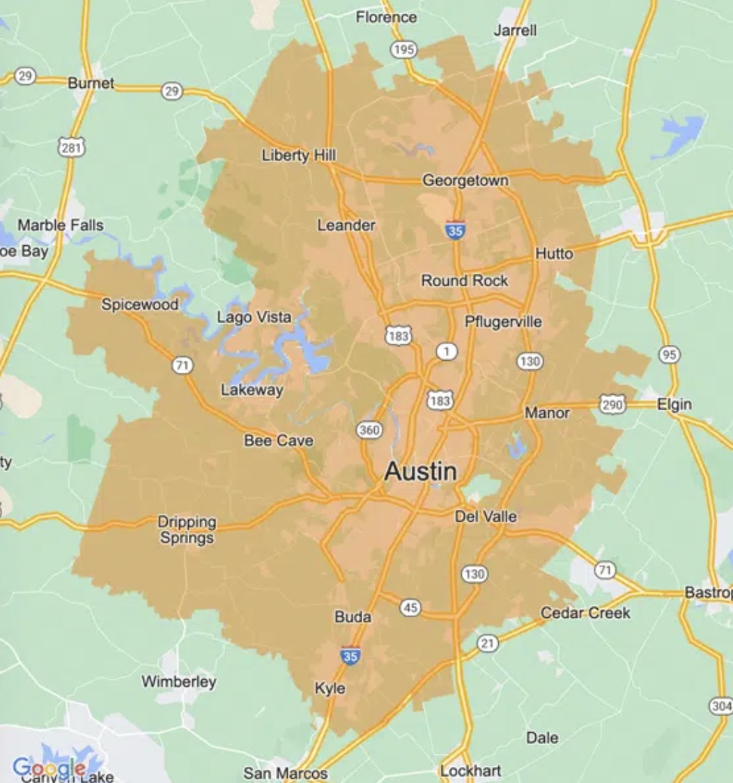 Greater Austin Service Area Map